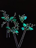 Designer Emerald Green Hair Pins with Leaves Set of 3 - Goddess Artemis