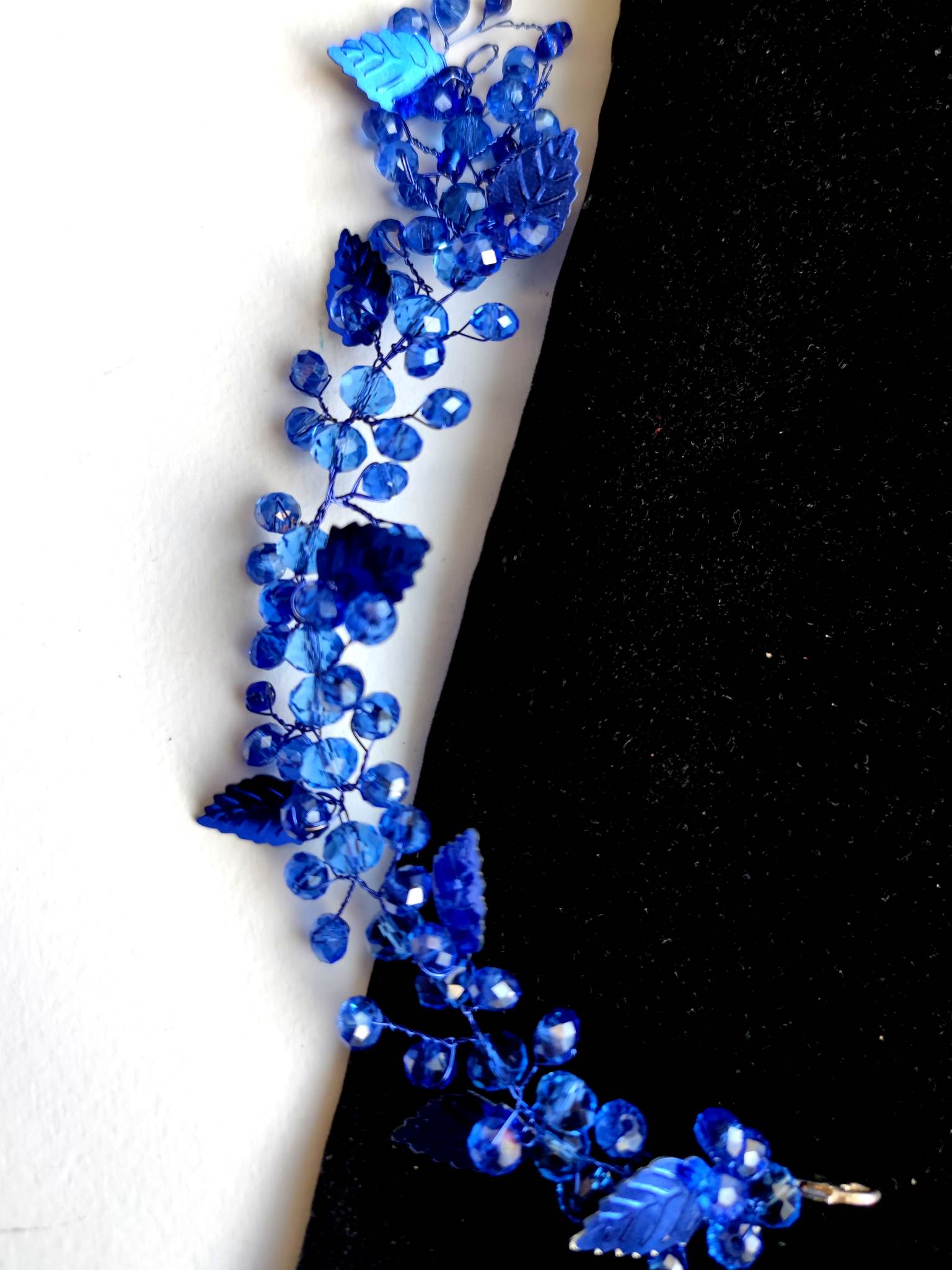 Luxurious jewelry set - Crystal Hair Pins and Bracelet with Crystals and Leaves in Dark Blue - Set of 3 - Goddess Asteria
