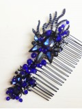 Luxurious Hair Comb Headpiece with Crystals in Dark Blue - Vibrant Midnight Blue