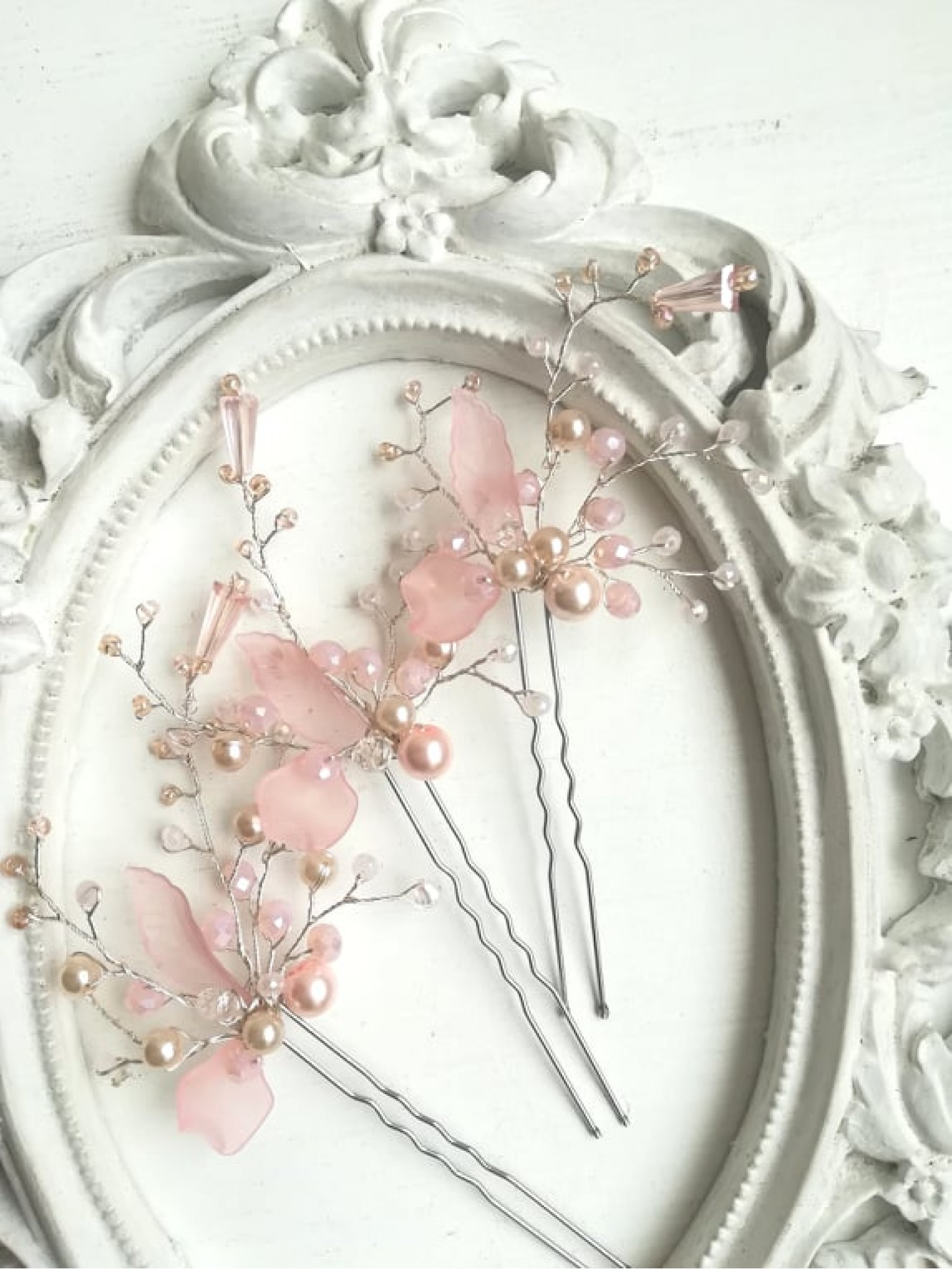 Romantic Floral Pink Wedding Hair Pins set of 3 - Sakura Blossom