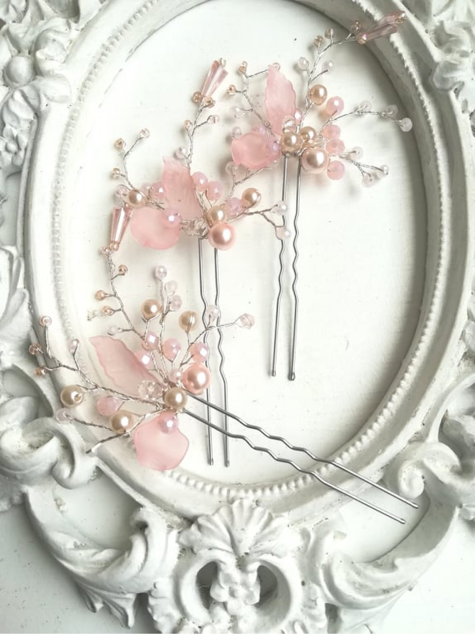 Romantic Floral Pink Wedding Hair Pins set of 3 - Sakura Blossom