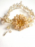 Elegant Hair comb Headpiece and Bracelet set in Beige and Gold - Flower of the Desert