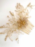 Elegant Hair comb Headpiece and Bracelet set in Beige and Gold - Flower of the Desert