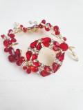 Elegant Crystal Bracelet in Red and Gold with White Accents - Royal Red