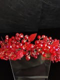 Exclusive Handcrafted Red Tiara With Crystals and Leaves - Fiery Seduction