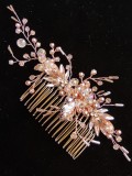 Formal Headpiece Hair Comb with Crystals and Leaves in Light Peach and Blush - Morning Fairy