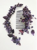 Luxurious Asymmetrical Bracelet with Crystals and Leaves in Dark Purple and Violet - Touch of Magic