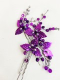 Dramatic Crystal Hair Pins with Leaves in Purple Set of 3 - Purple Passion