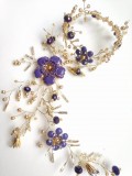 Lovely Crystal Hair Accessory and bracelet set in Light Purple and Gold Colors - Purple Fantasy