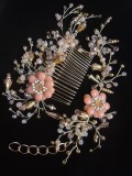 Luxurious Bracelet in Peach and Gold colors with Swarovski Crystals and Flowers - Romantic Princess