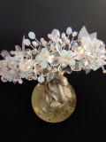 Romantic Floral Wedding Tiara with Crystals and Leaves in White and Opal - Modern Bride