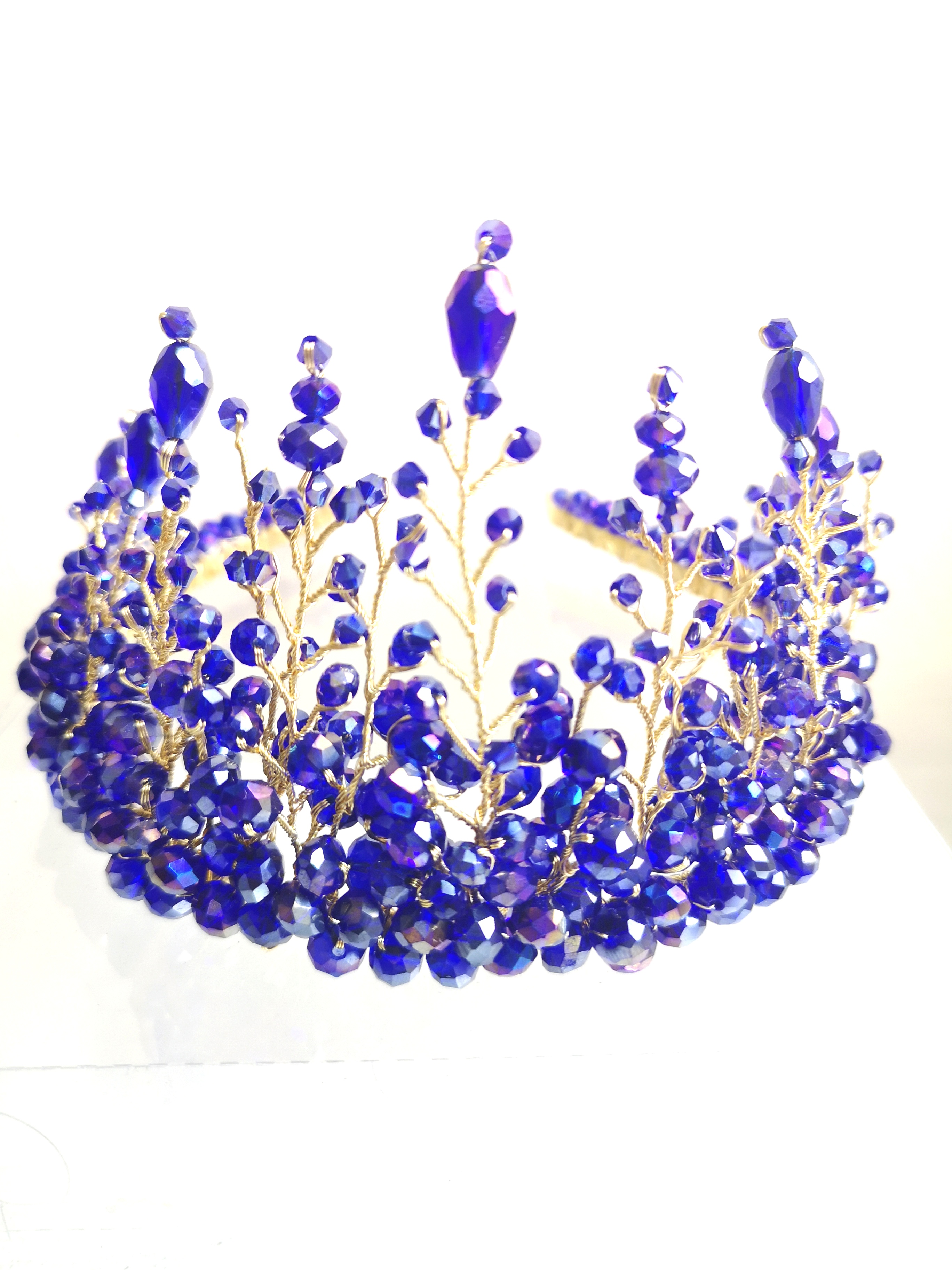  Elegant Dark Blue Crown with Crystals - Goddess Asteria