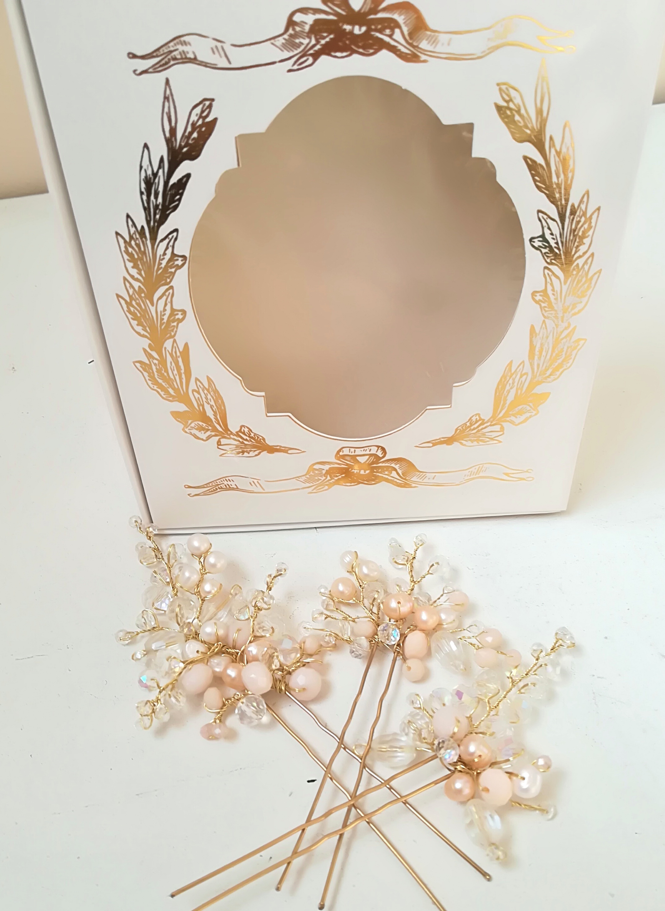 Elegant Peach Bridal Hair Pins set of 3 - Stunning Tenderness