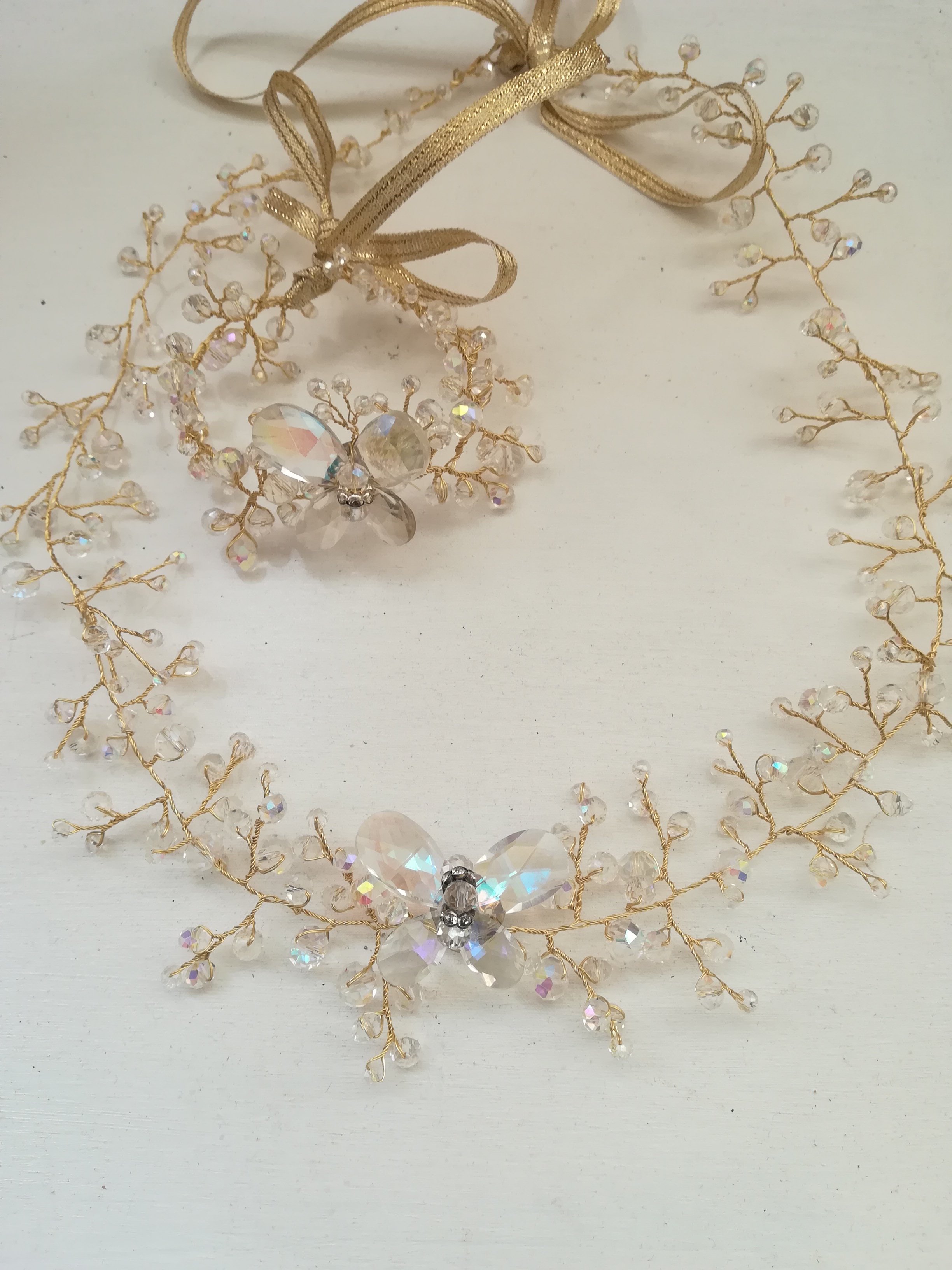 Diadème Swarovski sur mesure - Hair Vine et Bracelet Set in White and Gold - Crystal Fairy